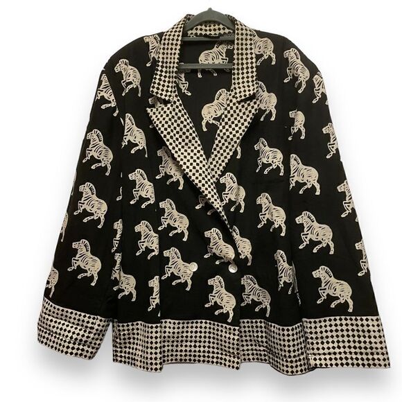 Vintage 90’s Primitive Arts Zebra Print Blazer - Picture 1 of 7